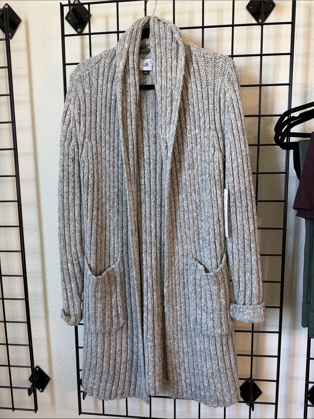CAbi Heather Gray Ribbed Open-Front Teddy Cardigan
